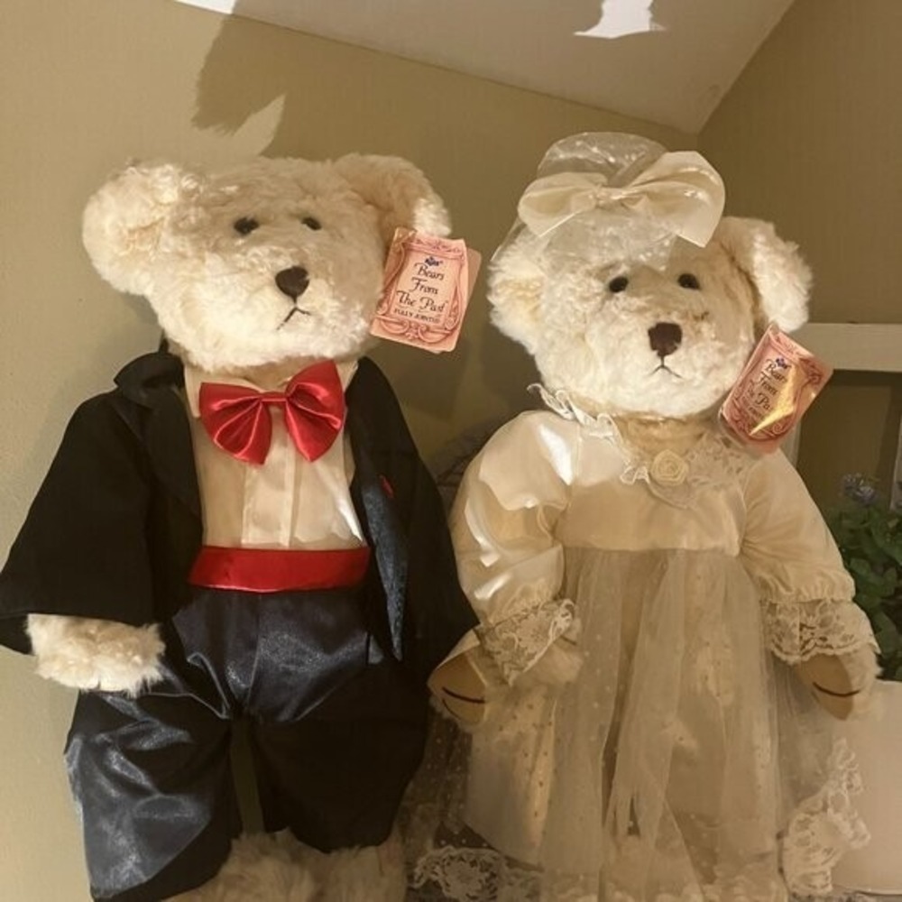 Vintage Teddy Baer Russ Berrie 18" Fully Jointed Bride Groom Wedding Married NWT